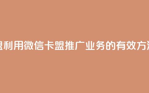 微信卡盟 - 利用微信卡盟推广业务的有效方法。 第1张 微信卡盟 - 利用微信卡盟推广业务的有效方法。 第1张