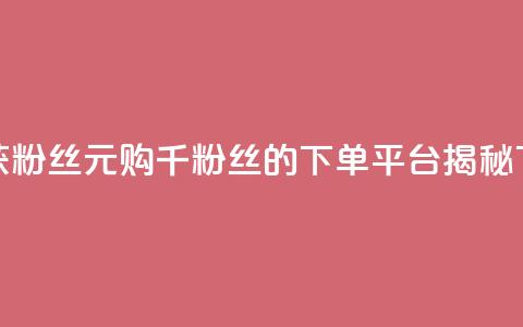 低价获粉丝 1元购千粉丝的下单平台揭秘  第1张