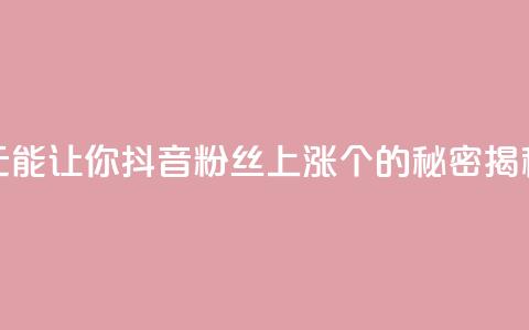 1元能让你抖音粉丝上涨100个的秘密揭秘 第1张 1元能让你抖音粉丝上涨100个的秘密揭秘 第1张