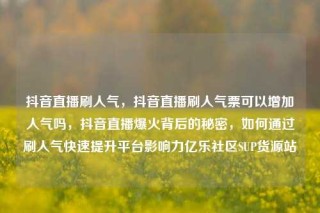 抖音直播刷人气，抖音直播刷人气票可以增加人气吗，抖音直播爆火背后的秘密，如何通过刷人气快速提升平台影响力亿乐社区SUP货源站