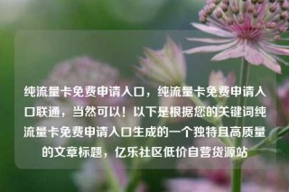 纯流量卡免费申请入口，纯流量卡免费申请入口联通，当然可以！以下是根据您的关键词纯流量卡免费申请入口生成的一个独特且高质量的文章标题，亿乐社区低价自营货源站