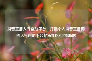抖音直播人气自助平台，打造个人抖音直播间的人气自助平台亿乐社区SUP货源站