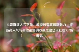 抖音直播人气下单，解锁抖音直播新魅力，打造高人气与高效销售的双赢之路亿乐社区SUP货源站