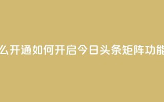 今日头条矩阵怎么开通 - 如何开启今日头条矩阵功能详细指南!