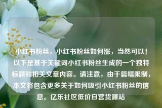 小红书粉丝，小红书粉丝如何涨，当然可以！以下是基于关键词小红书粉丝生成的一个独特标题和相关文章内容。请注意，由于篇幅限制，本文将包含更多关于如何吸引小红书粉丝的信息。亿乐社区低价自营货源站