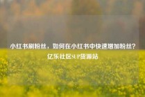 小红书刷粉丝，如何在小红书中快速增加粉丝？亿乐社区SUP货源站
