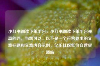 小红书阅读下单平台，小红书阅读下单平台是真的吗，当然可以。以下是一个符合要求的文章标题和文章内容示例，亿乐社区低价自营货源站