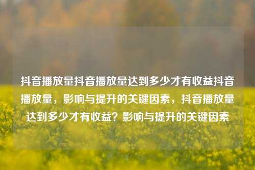 抖音播放量抖音播放量达到多少才有收益抖音播放量	，影响与提升的关键因素，抖音播放量达到多少才有收益？影响与提升的关键因素  第1张
