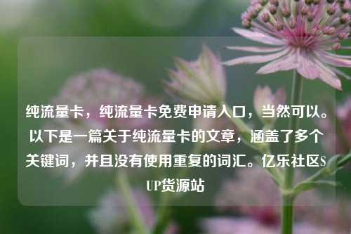 纯流量卡，纯流量卡免费申请入口	，当然可以	。以下是一篇关于纯流量卡的文章，涵盖了多个关键词，并且没有使用重复的词汇。亿乐社区SUP货源站  第1张