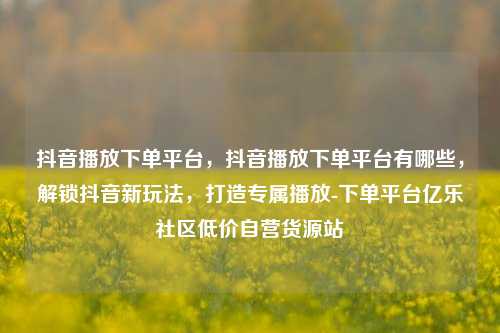 抖音播放下单平台，抖音播放下单平台有哪些	，解锁抖音新玩法，打造专属播放-下单平台亿乐社区低价自营货源站  第1张