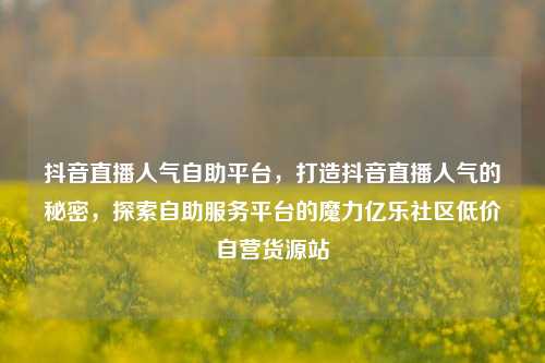 抖音直播人气自助平台，打造抖音直播人气的秘密	，探索自助服务平台的魔力亿乐社区低价自营货源站  第1张